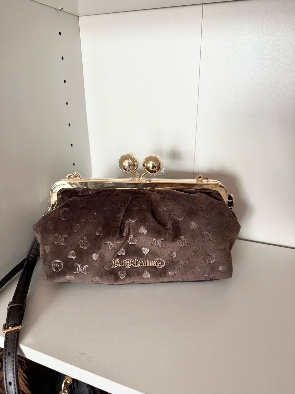 Juicy Couture “Keep It Classy” Velvet Frame Crossbody Bag with Gold Hardware